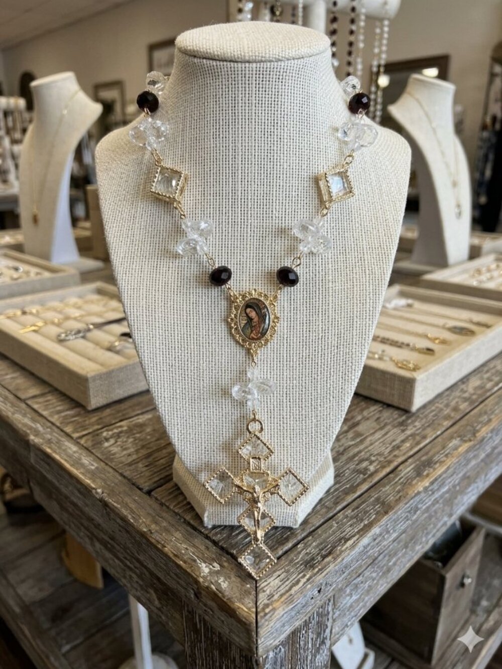 Handmade Gold Rosary Car Auto Travel Necklace Virgin Mary San Judas Saint Jude